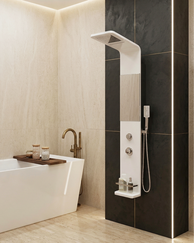 Panel de Duș Modern Alb Lucios – Design Minimalist cu Duș Fix și Accesorii Incluse