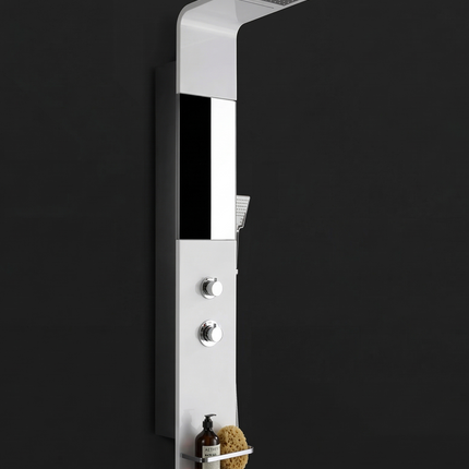 Panel de Duș Modern Alb Lucios – Design Minimalist cu Duș Fix și Accesorii Incluse