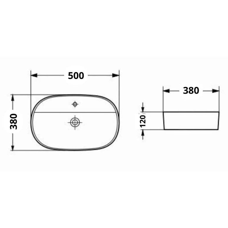 Lavoar oval pe blat verde inchis mat cu ventil inclus pentru baterii cu montaj pe lavoar 50x38 cm