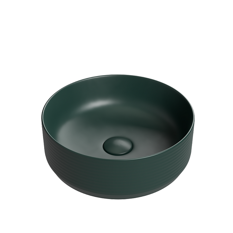 Lavoar rotund pe blat verde inchis mat cu ventil inclus 35x35 cm