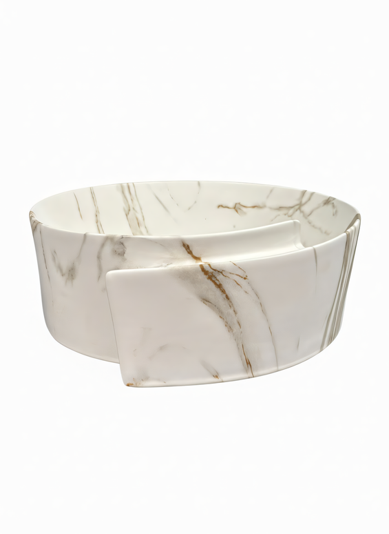 Lavoar rotund ceramic A494-P310-M – alb marmorat cu accente aurii
