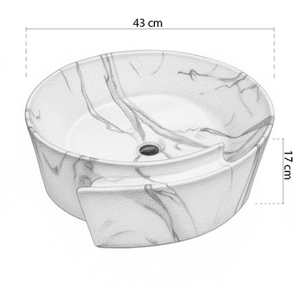 Lavoar rotund ceramic A494-P310-M – alb marmorat cu accente aurii
