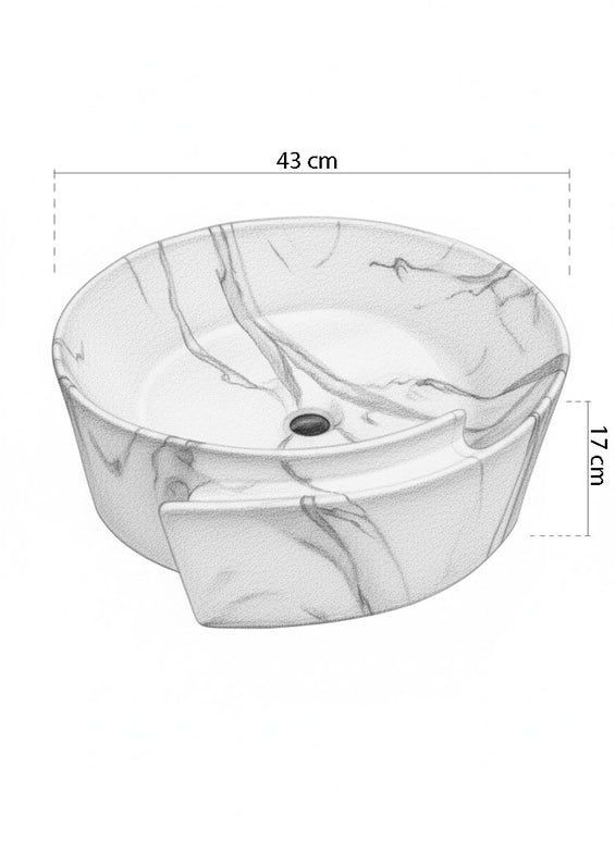 Lavoar rotund ceramic A494-P310-M – alb marmorat cu accente aurii