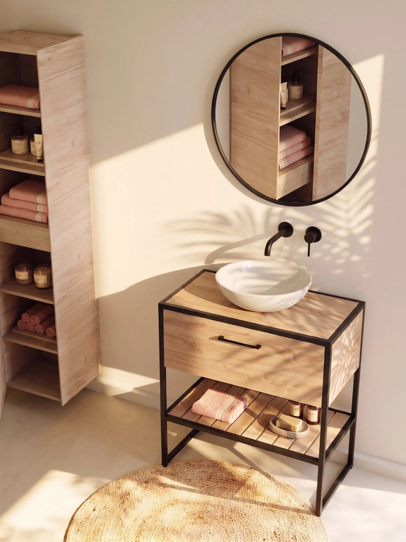 Mobilier de baie pe pardoseală Loft Scandi Seville, cu blat