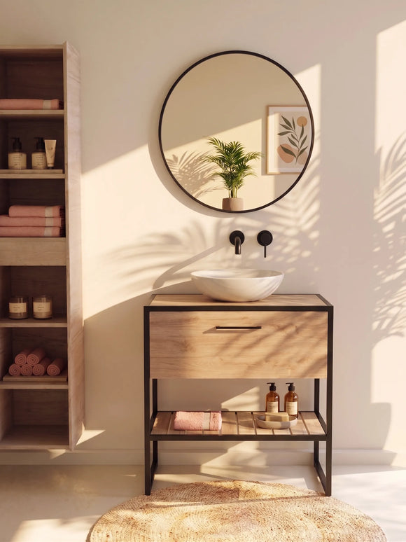 Mobilier de baie pe pardoseală Loft Scandi Seville, cu blat