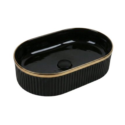 Lavoar ceramic oval A721-CBKGGLG – negru lucios texturat cu linie aurie