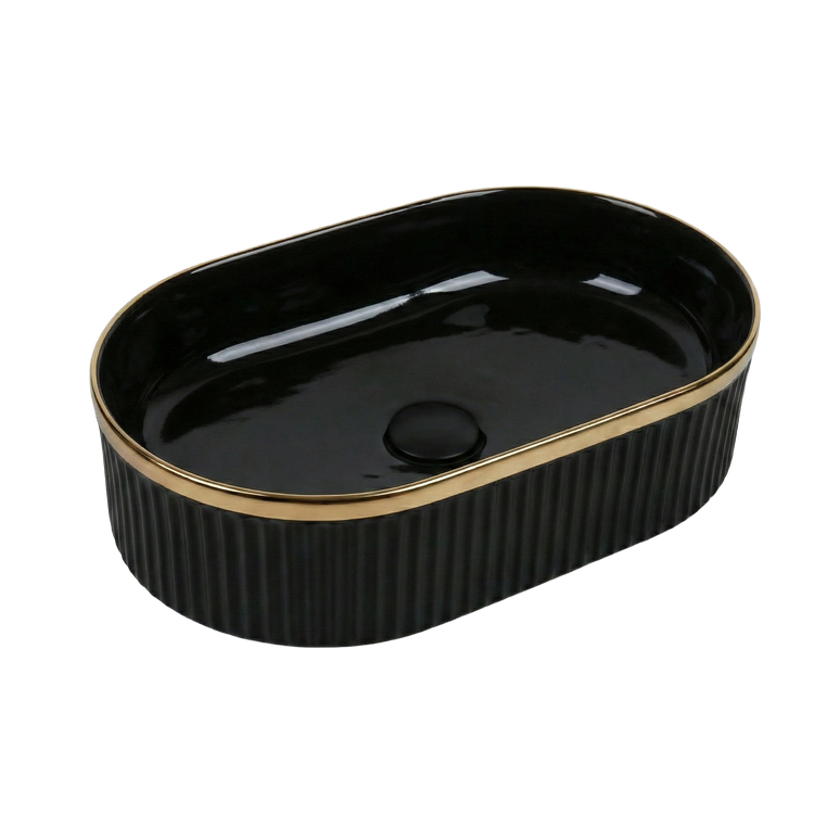 Lavoar ceramic oval A721-CBKGGLG – negru lucios texturat cu linie aurie