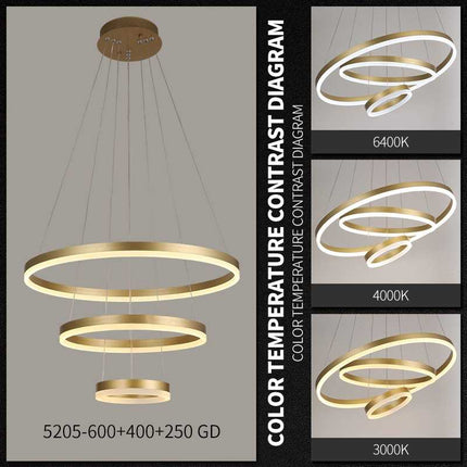Lustră LED Minimalist Ring cu Telecomandă WiFi 2.4G Gold – Design Modern și Iluminare Reglabilă - 5205/3 GD