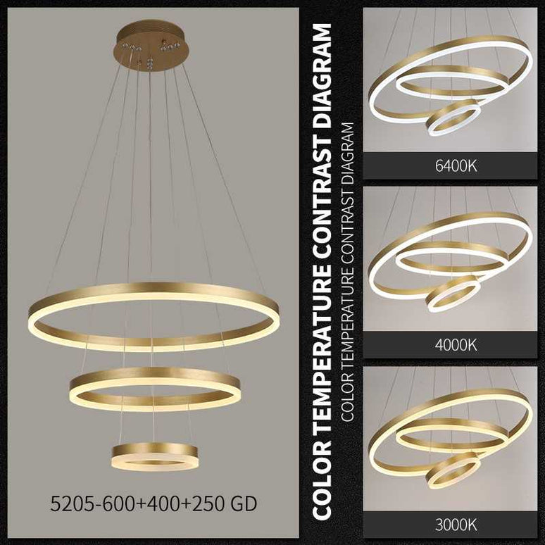 Lustră LED Minimalist Ring cu Telecomandă WiFi 2.4G Gold – Design Modern și Iluminare Reglabilă - 5205/3 GD LMX
