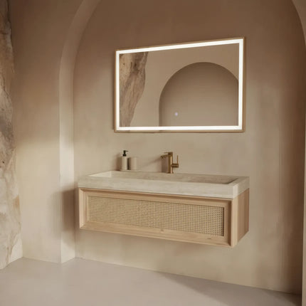 Set Mobilier Baie din Lemn Natur cu Oglindă LED – Design Modern & Premium