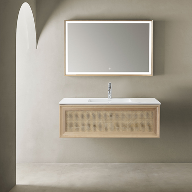 Set Mobilier Baie din Lemn Natur cu Oglindă LED – Design Modern & Premium