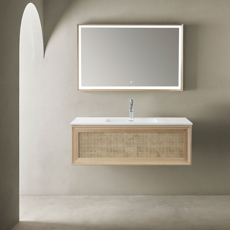 Set Mobilier Baie din Lemn Natur cu Oglindă LED – Design Modern & Premium