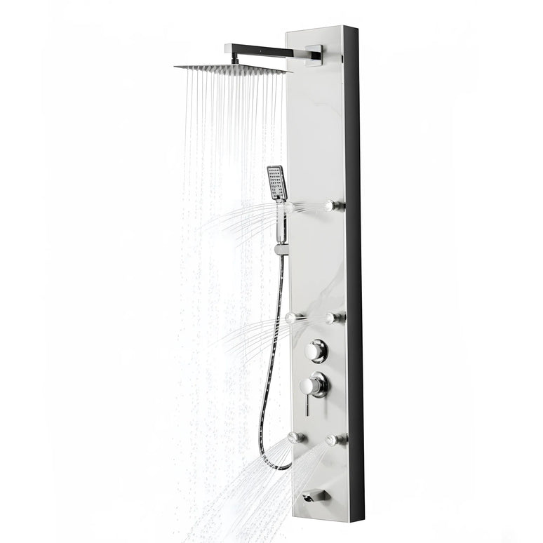 Panel de Duș Marble White – Design Premium cu Jeturi Multiple de Hidromasaj și Duș Fix