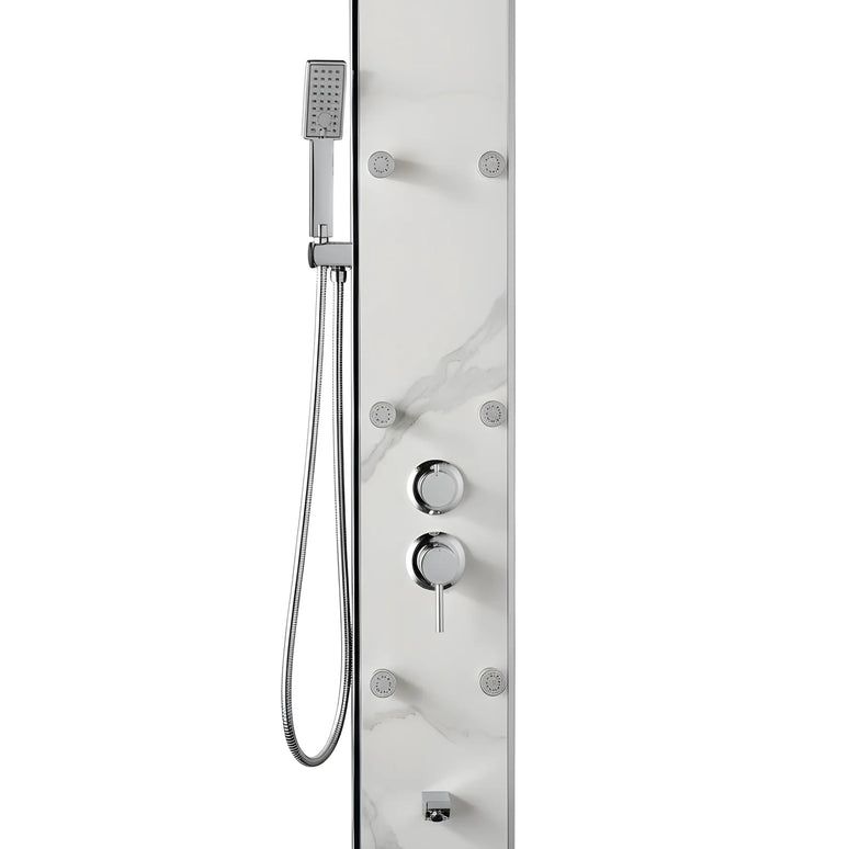 Panel de Duș Marble White – Design Premium cu Jeturi Multiple de Hidromasaj și Duș Fix