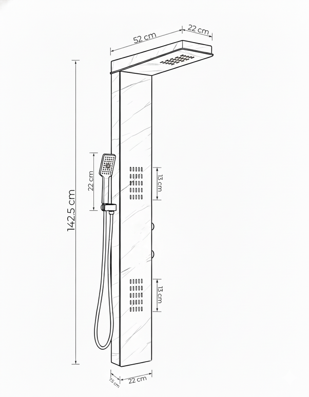 Panel de Duș Marble Black – Design Premium cu Duș Fix, Hidromasaj și Duș de Mână