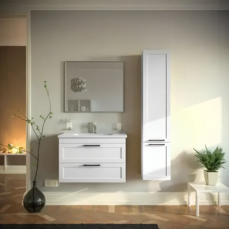 Mobilier de baie suspedat Inari, Alb