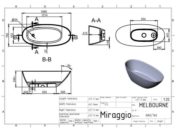 Cadă din compozit albă mată Melbourne Miraggio