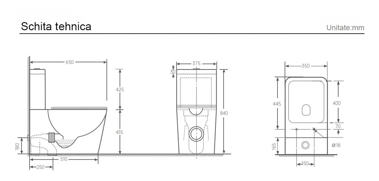 Vas WC cu Rezervor MJ-8058-S – Alb Lucios, Sistem Turbo Tornado, Capac Soft-Close