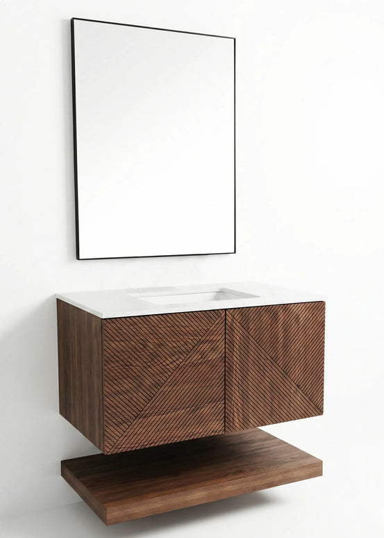 Set Mobilier Baie din Lemn cu Design Geometric & Oglindă LED – Model Premium