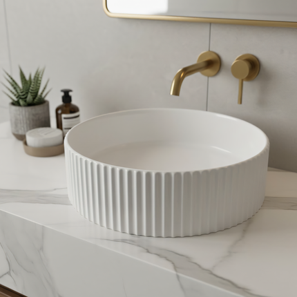 Lavoar rotund ceramic alb A545 – design texturat modern