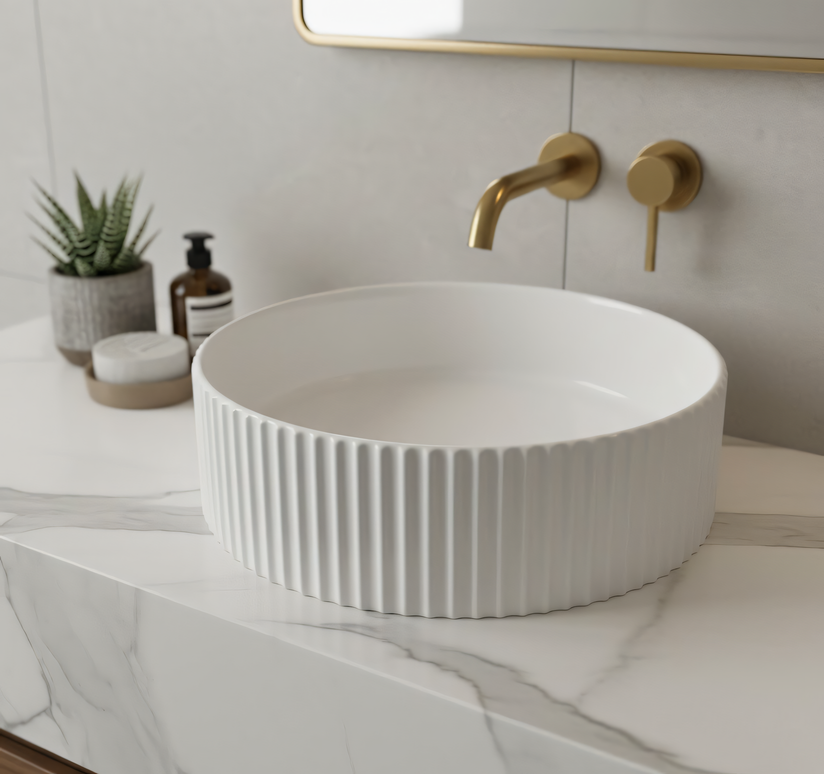 Lavoar rotund ceramic alb A545 – design texturat modern