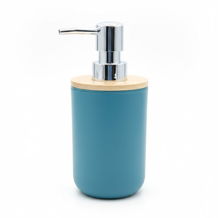 Set accesorii baie, cu accente lemnoase, SANITARY, 6 piese, turcoaz cu detalii bej deschis