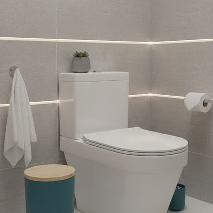 Set accesorii baie, cu accente lemnoase, SANITARY, 6 piese, turcoaz cu detalii bej deschis
