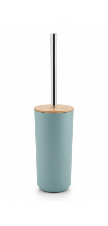 Set accesorii baie, cu accente lemnoase, SANITARY, 6 piese, albastru pastel deschis cu detalii bej