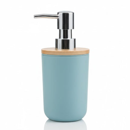 Set accesorii baie, cu accente lemnoase, SANITARY, 6 piese, albastru pastel deschis cu detalii bej