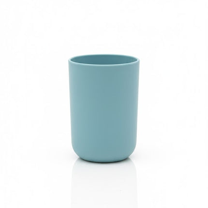 Set accesorii baie, cu accente lemnoase, SANITARY, 6 piese, albastru pastel deschis cu detalii bej