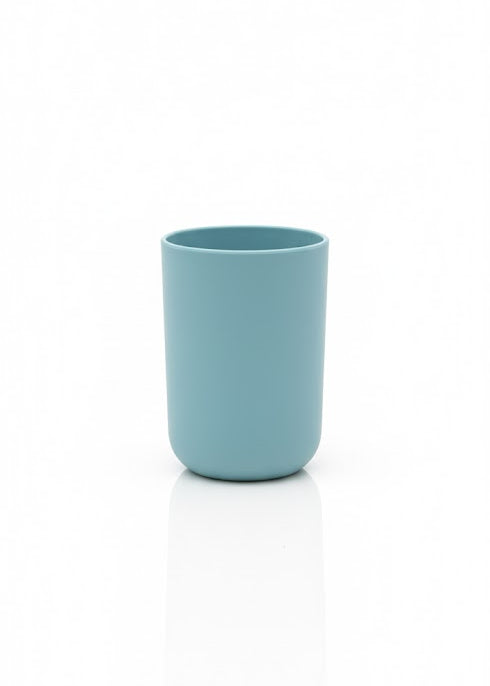 Set accesorii baie, cu accente lemnoase, SANITARY, 6 piese, albastru pastel deschis cu detalii bej