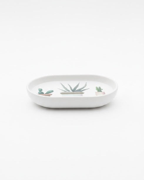 Set accesorii baie alb "Nature Botanical Mood", SANITARY – 6 piese, cu design cactus