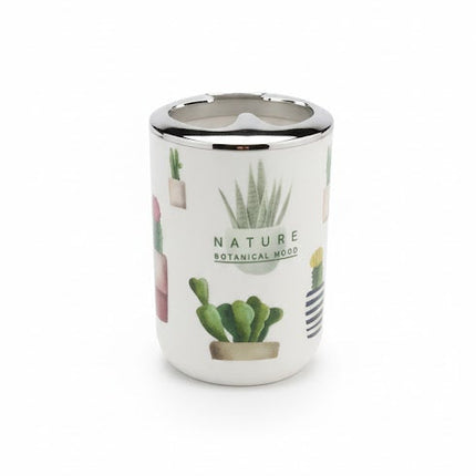 Set accesorii baie alb "Nature Botanical Mood", SANITARY – 6 piese, cu design cactus