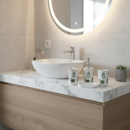 Set accesorii baie alb "Nature Botanical Mood", SANITARY – 6 piese, cu design cactus