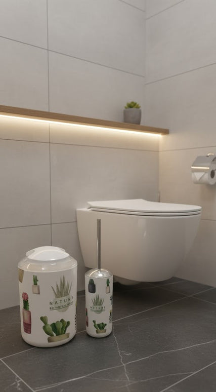 Set accesorii baie alb "Nature Botanical Mood", SANITARY – 6 piese, cu design cactus