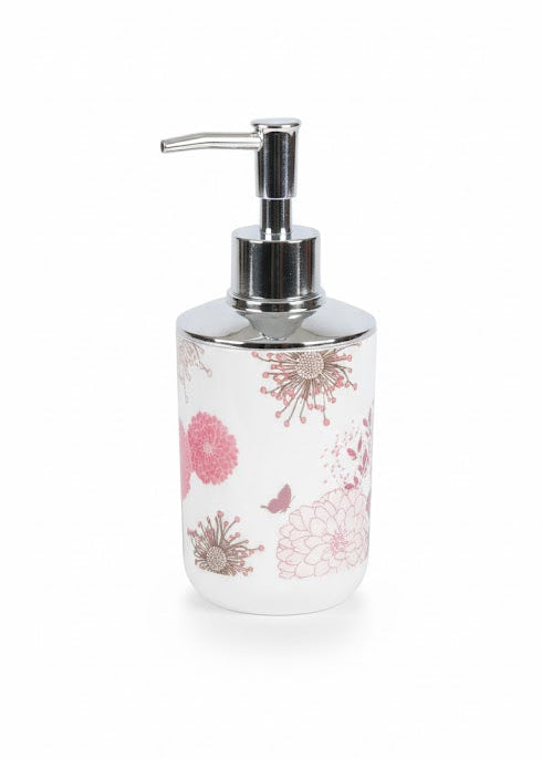 Set accesorii baie alb "Floral Harmony", SANITARY – 6 piese, cu imprimeu floral roz