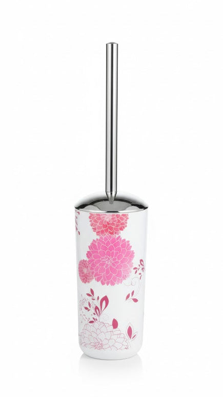 Set accesorii baie alb "Floral Harmony", SANITARY – 6 piese, cu imprimeu floral roz