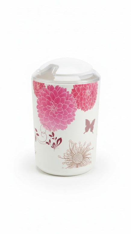 Set accesorii baie alb "Floral Harmony", SANITARY – 6 piese, cu imprimeu floral roz