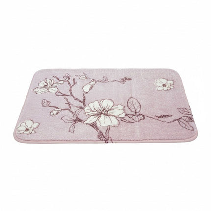 Covoras baie, SANITARY, imitatie casmir, 40x60 cm, roz cu model floral, Dreptunghiular