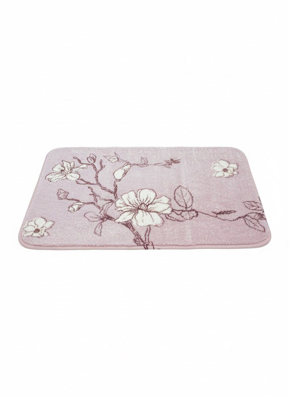 Covoras baie, SANITARY, imitatie casmir, 40x60 cm, roz cu model floral, Dreptunghiular