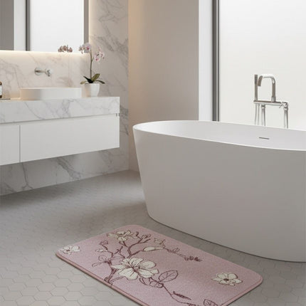 Covoras baie, SANITARY, imitatie casmir, 40x60 cm, roz cu model floral, Dreptunghiular