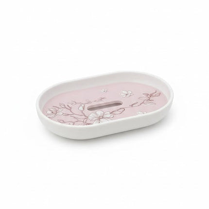 Set accesorii baie roz pastel cu flori, SANITARY – 6 piese, design floral elegant