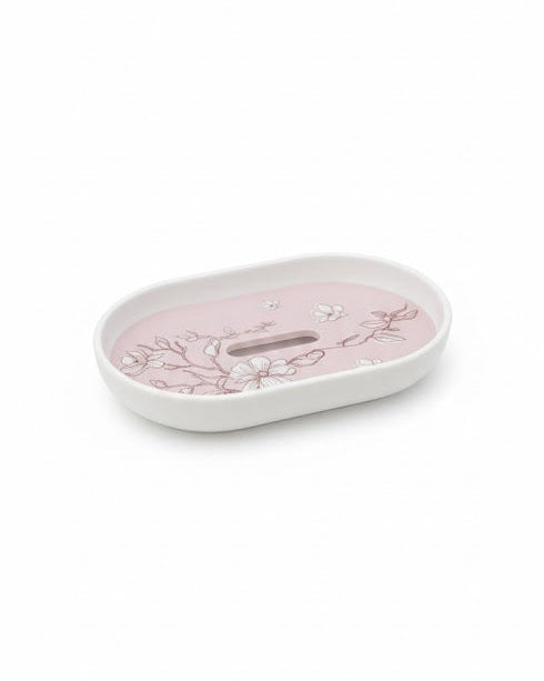 Set accesorii baie roz pastel cu flori, SANITARY – 6 piese, design floral elegant