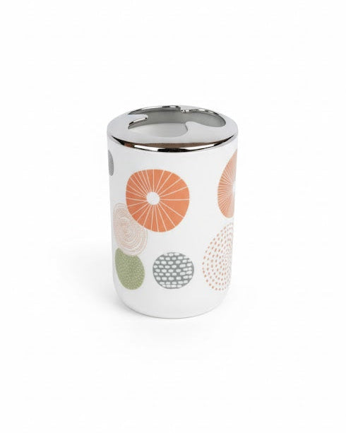 Set accesorii baie alb cu cercuri decorative, SANITARY – 6 piese, cu design geometric modern