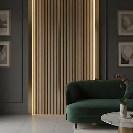 Panou riflaj decorativ Oak Line 001 – stejar deschis cu fundal negru