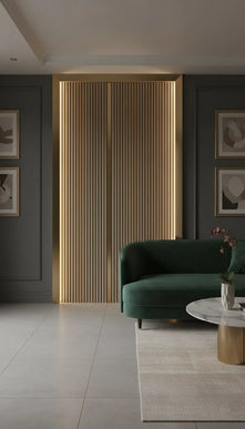 Panou riflaj decorativ Oak Line 001 – stejar deschis cu fundal negru