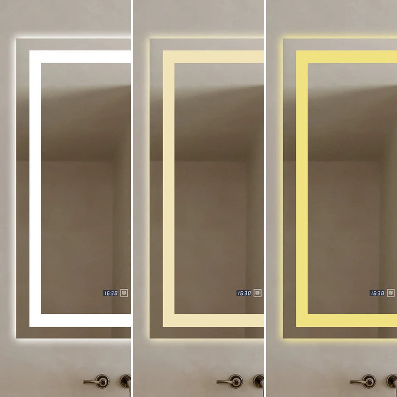Oglinda LED Dreptunghiulara cu Ceas 90x60cm ,Trei Lumini J109 www.olivy.ro