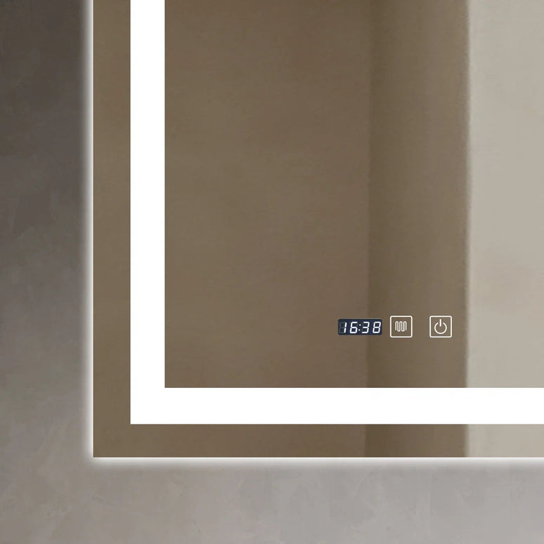 Oglinda LED Dreptunghiulara cu Ceas 90x60cm ,Trei Lumini J109 www.olivy.ro