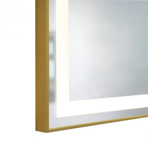 Oglindă Baie LED și Dezaburire Elit's Premium cu Senzor Touch, Lumina Rece, Caldă și Neutră, 120x80 cm, cu rama Bronz Gold Antichizat, Ceas J 147