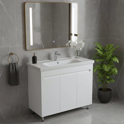 Set baie Omega – mască pe pardoseală cu lavoar ceramic